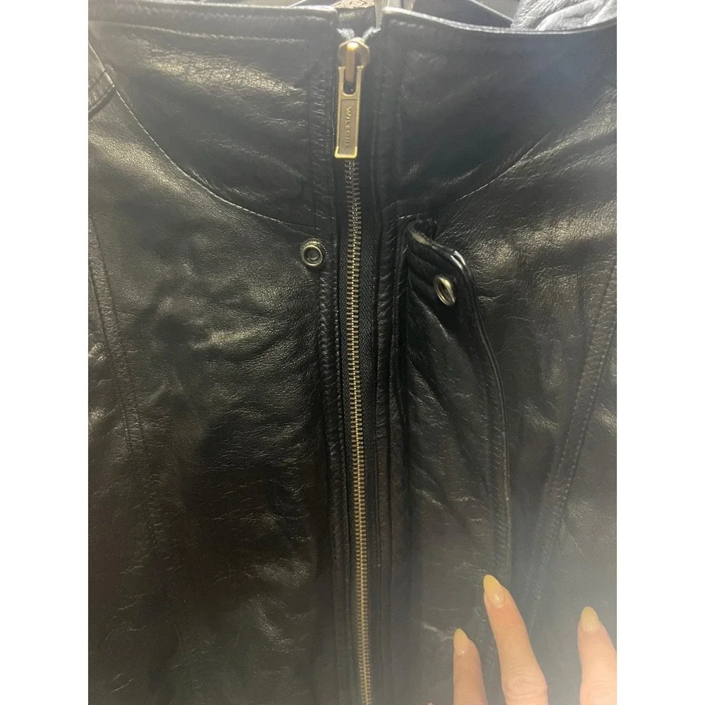 VTG Wilsons Leather Experts Mens Black Genuine Leather‎ Bomber Jacket Lined XL